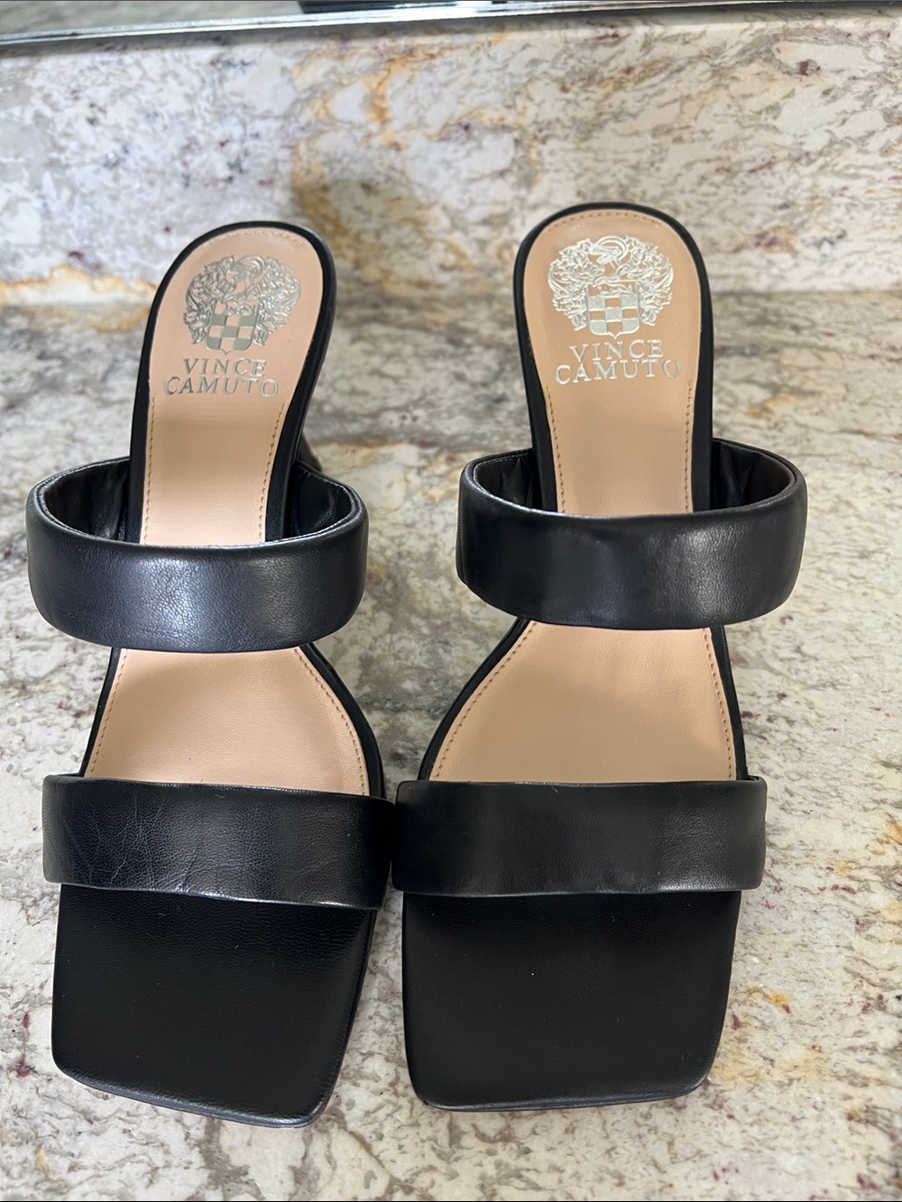 Vince Camuto  Two-Strap Square-Toe Heel leather Sandals - - Picture 2 of 10